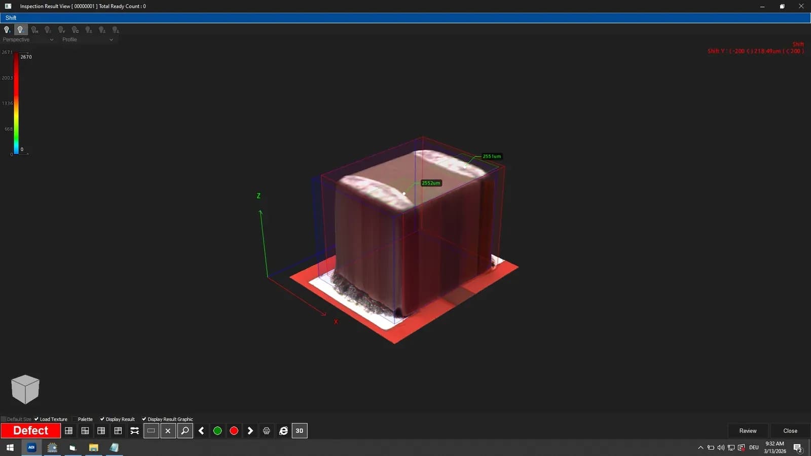 3D inspection of a component in the AOI system