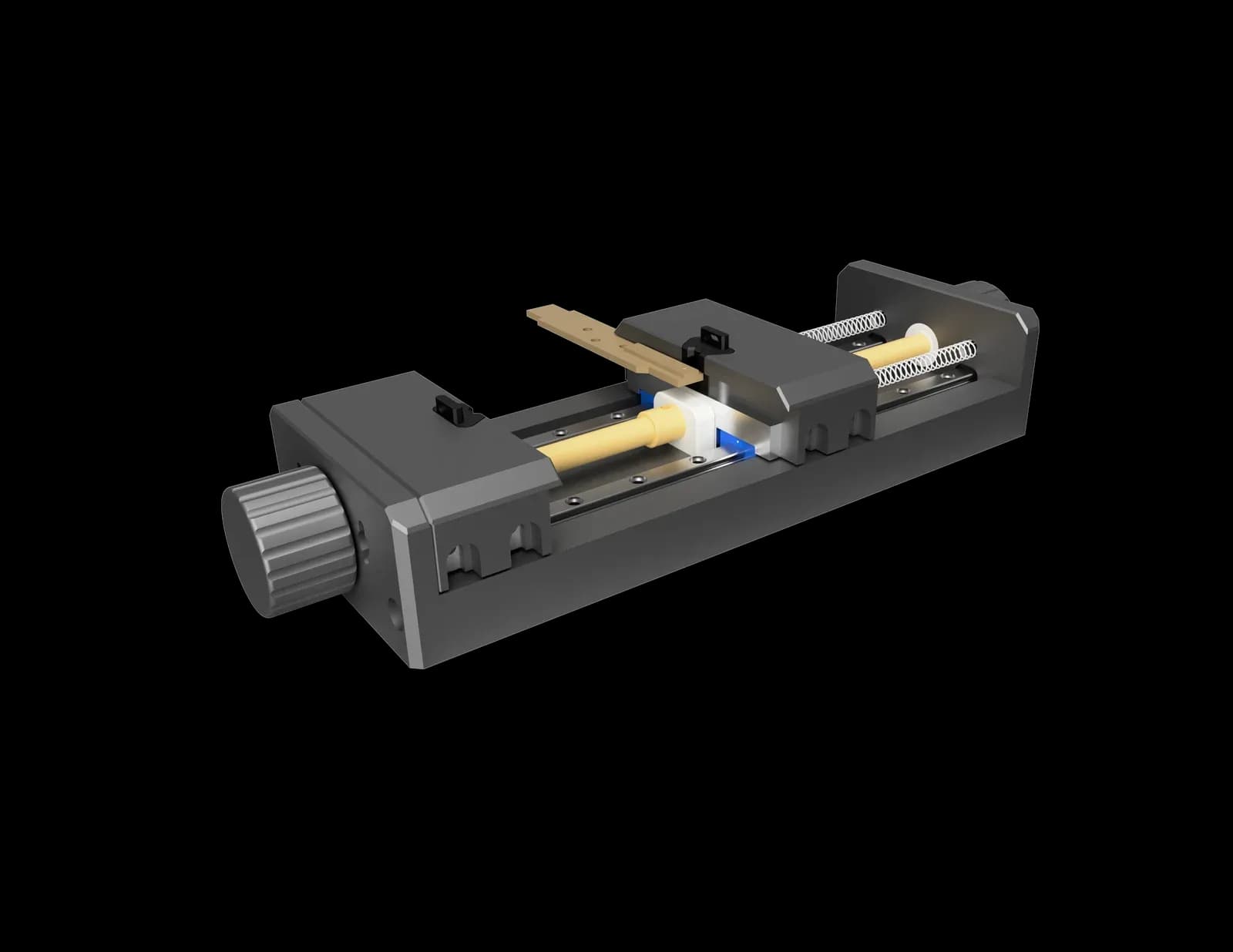 Custom assembly with linear guide and clamping fixture