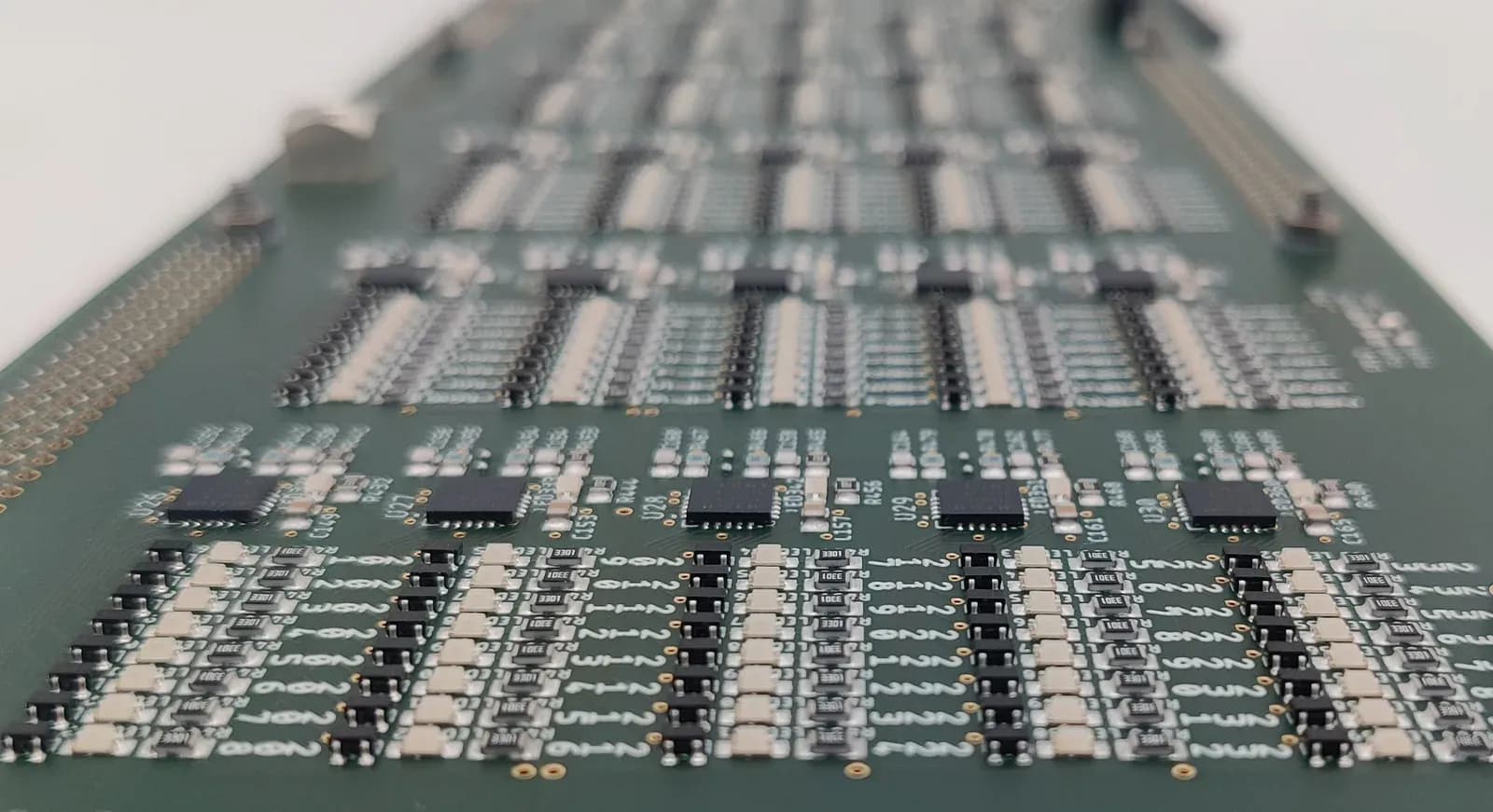SMD-assembled board with rows of components