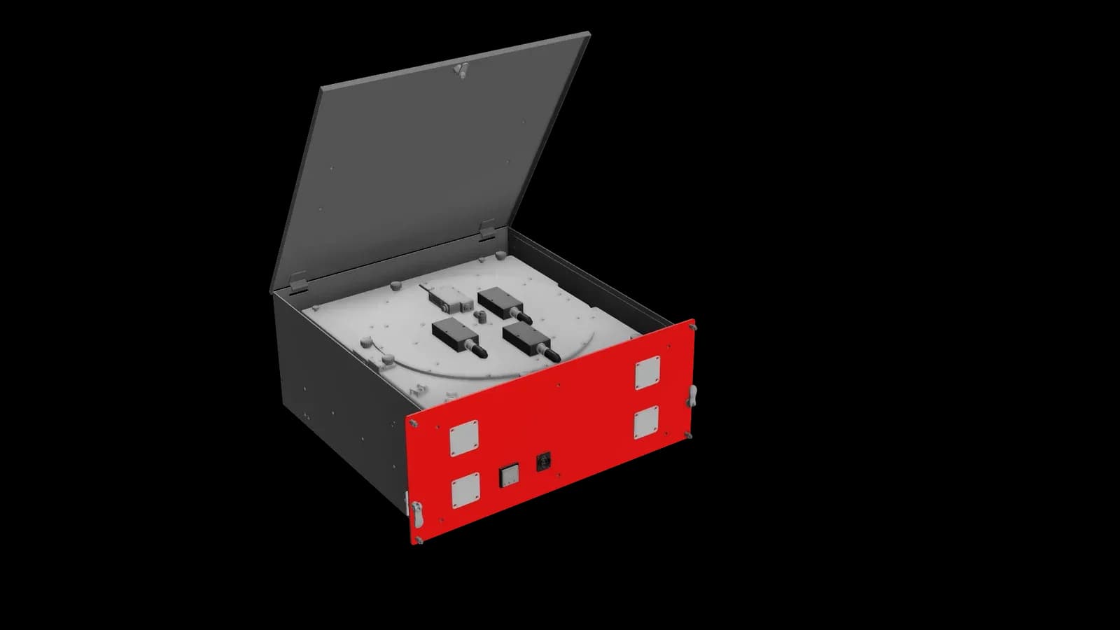 UV curing system with the process chamber open